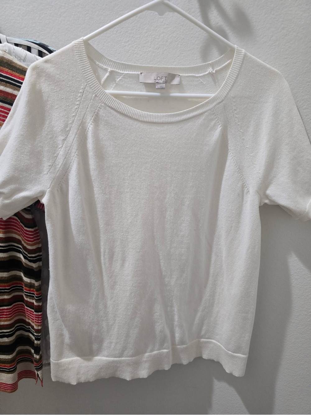 LOFT Cream Short-Sleeve Scoop Neck Knit Top